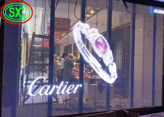 Wnętrze pełnobarwny przezroczysty ekran LED P3.91 Szklane okna zamontowane w centrum handlowym