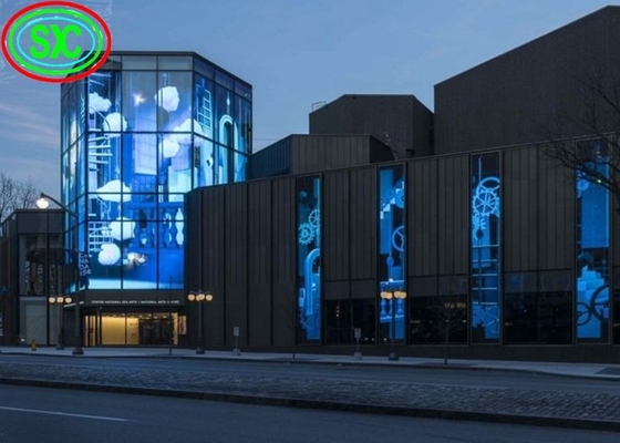 Centrum handlowe Moda w pełnym kolorze P3.91-7.82 Przejrzysty ekran LED Szklane zasłony ścienne