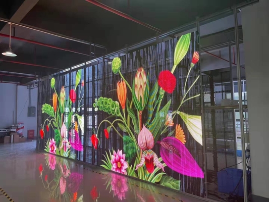 Centrum handlowe Moda w pełnym kolorze P3.91-7.82 Przejrzysty ekran LED Szklane zasłony ścienne